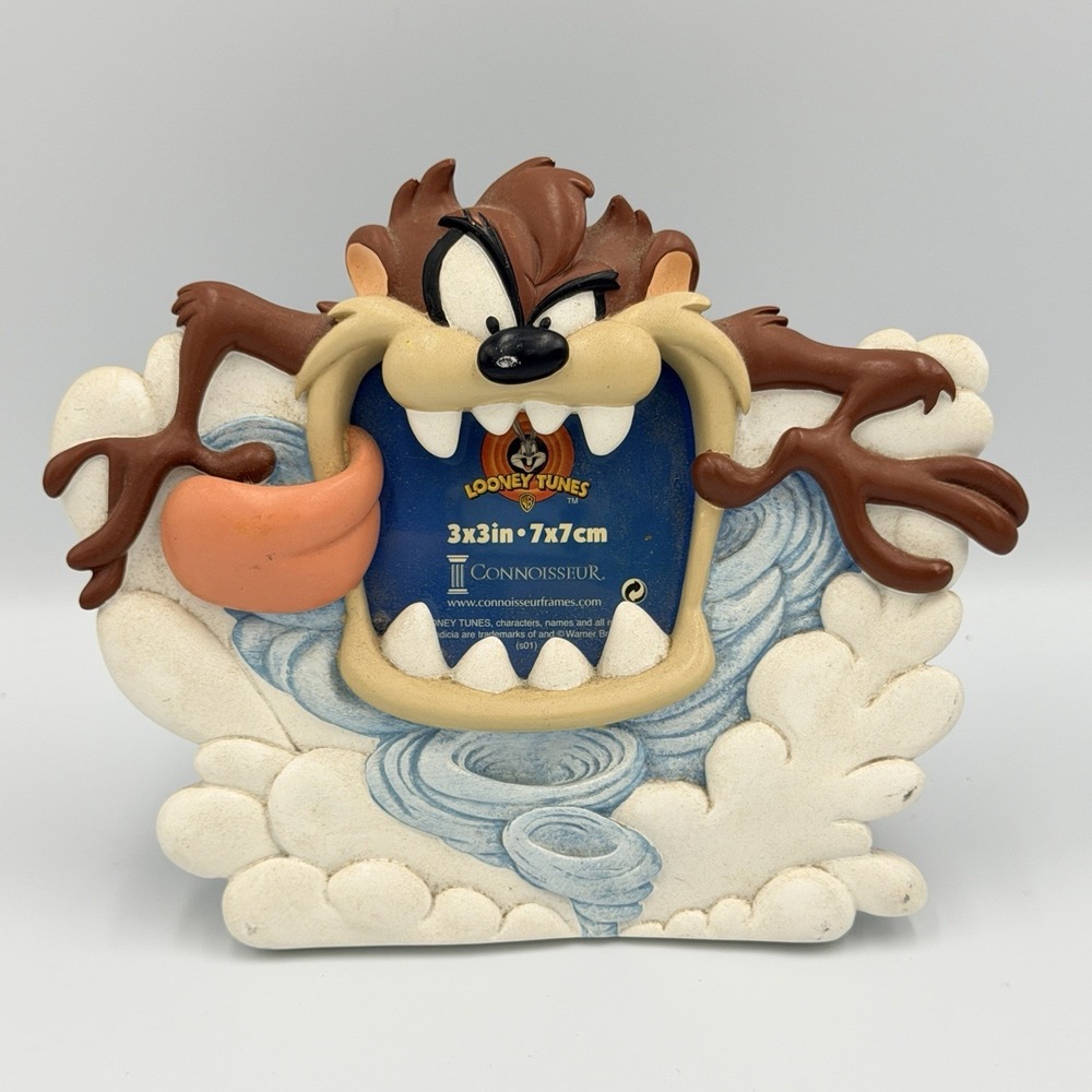 VTG Taz Tasmanian Devil Picture Frame Looney Tunes 3x3 Cartoon Decor 90s Retro